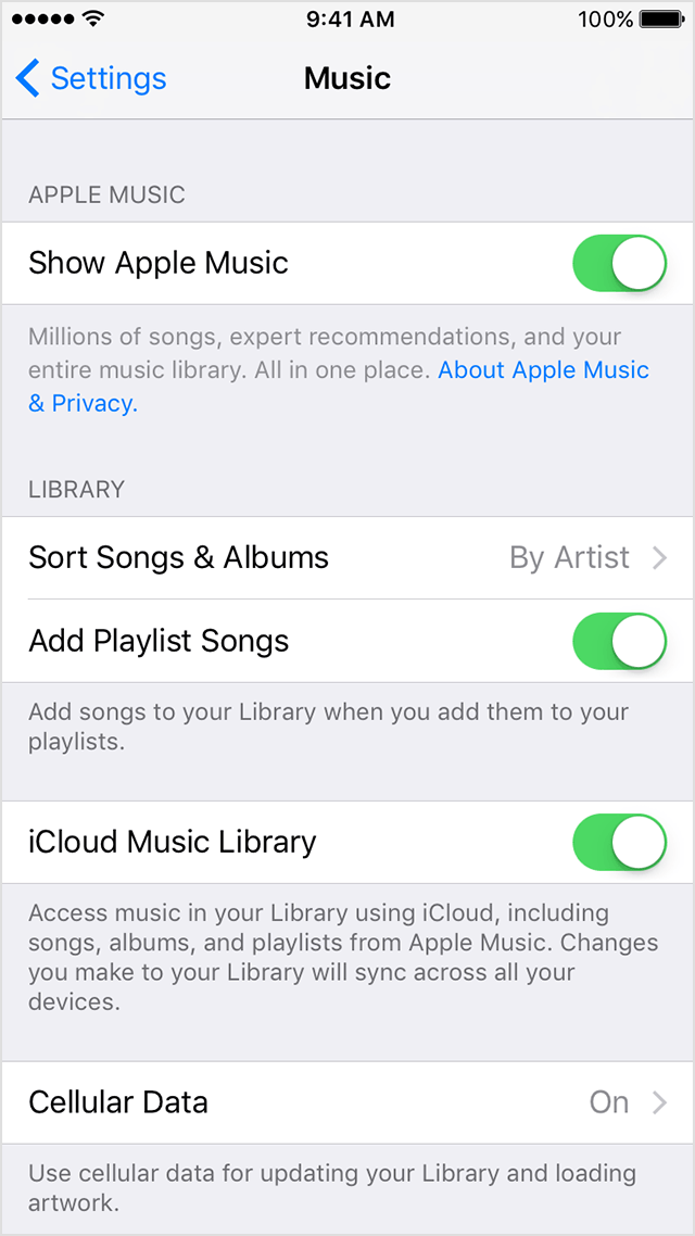 ios10 iphone6 settings music icloud music library on - Apple Music 歌單消失？若發生在切換 Apple ID 時，用這方法解決！
