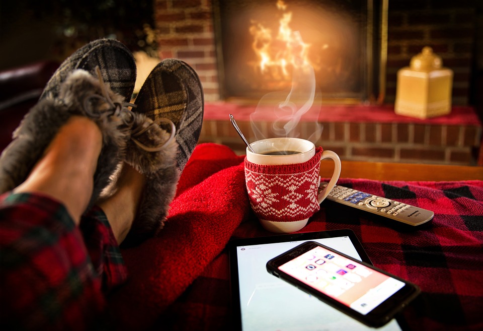 Relaxing, Lounging, Saturday, Cozy, Fireplace, Winter