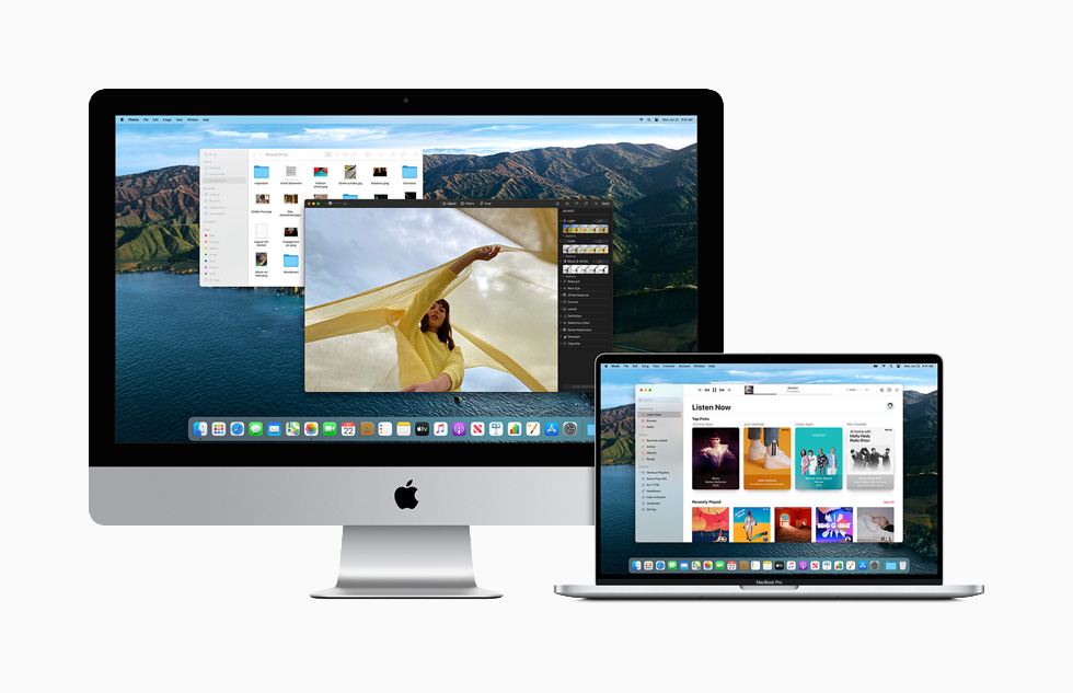 顯示在 Mac 與 MacBook Pro 上的 macOS Big Sur 廣闊設計。