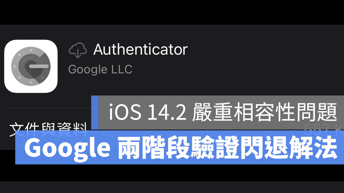 Google Authenticator 兩階段驗證 iOS 14.2 閃退