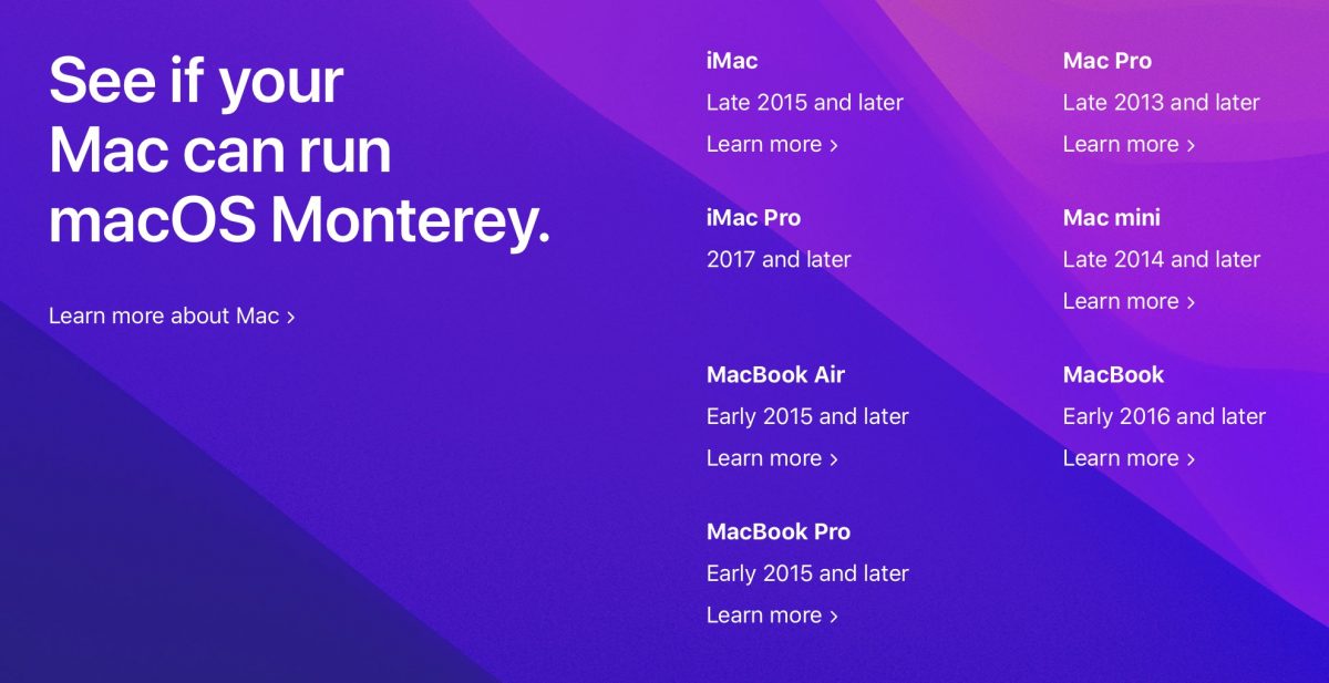 macOS Monterey 支援清單