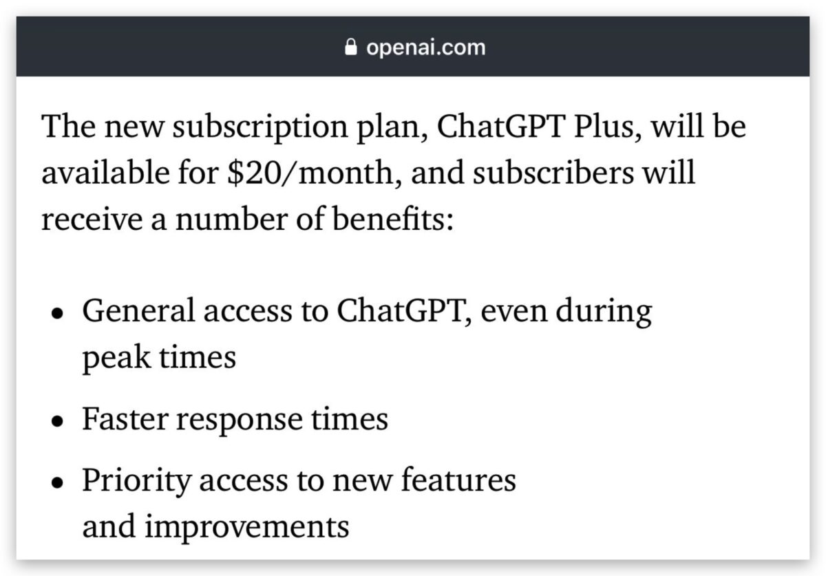 ChatGPT Plus 收費 OpenAI 語言模型