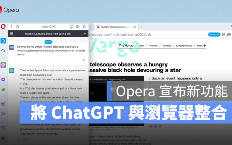 瀏覽器 Opera ChatGPT 搜尋引擎 Google Bard Microsoft 微軟 Bing OpenAI