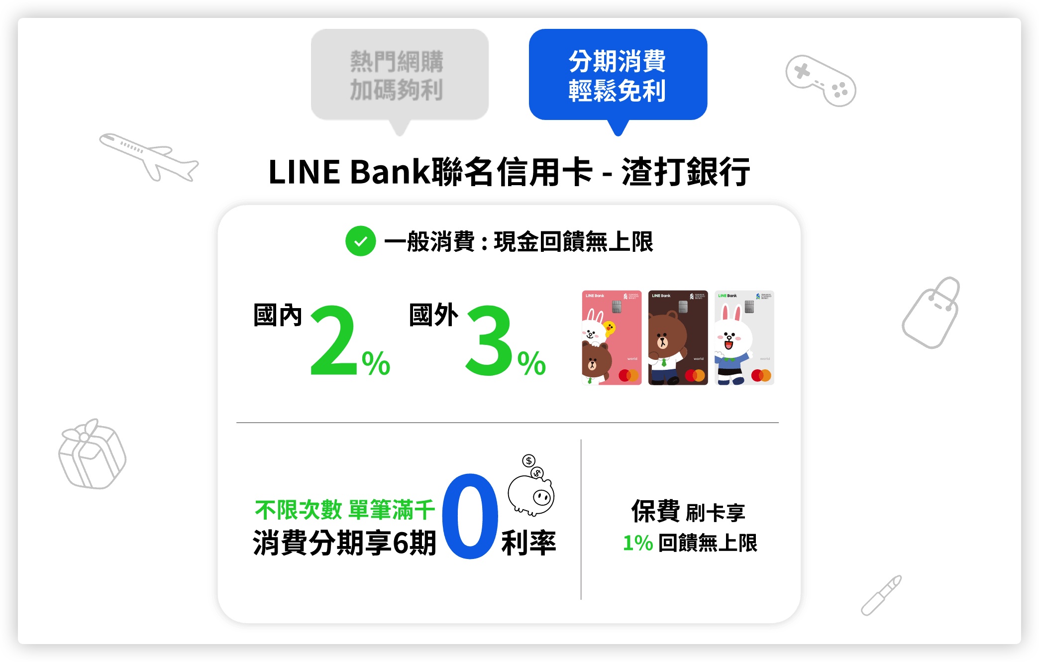 LINE Bank 信用卡 現金回饋 聯名卡 渣打銀行 聯邦銀行 