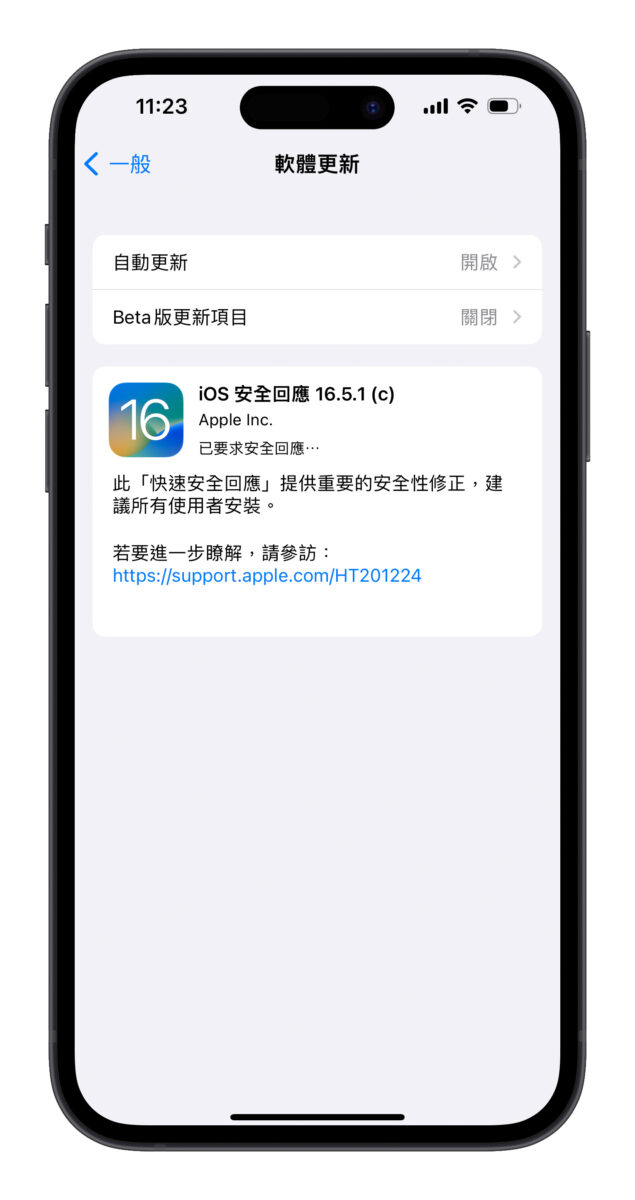 iOS iOS 16 iOS 16.5.1（a）安全回應 快速安全回應 更新 Safari