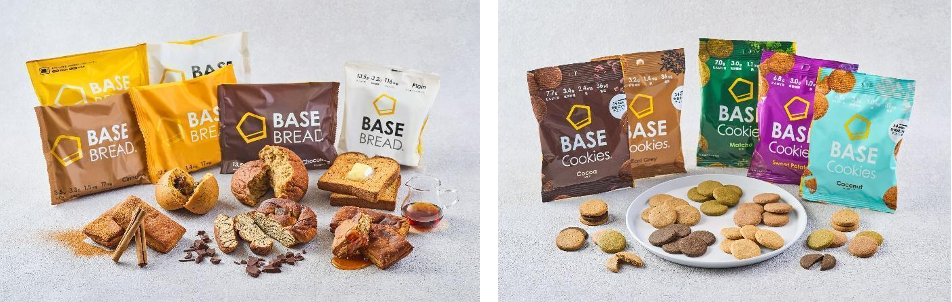 「BASE BREAD」和「BASE Cookies」是世界上首款能夠平衡攝取一天所需營養素的全營養主食。所有產品均不含合成色素和合成防腐劑，主要使用精選10種以上，天然來源的原料