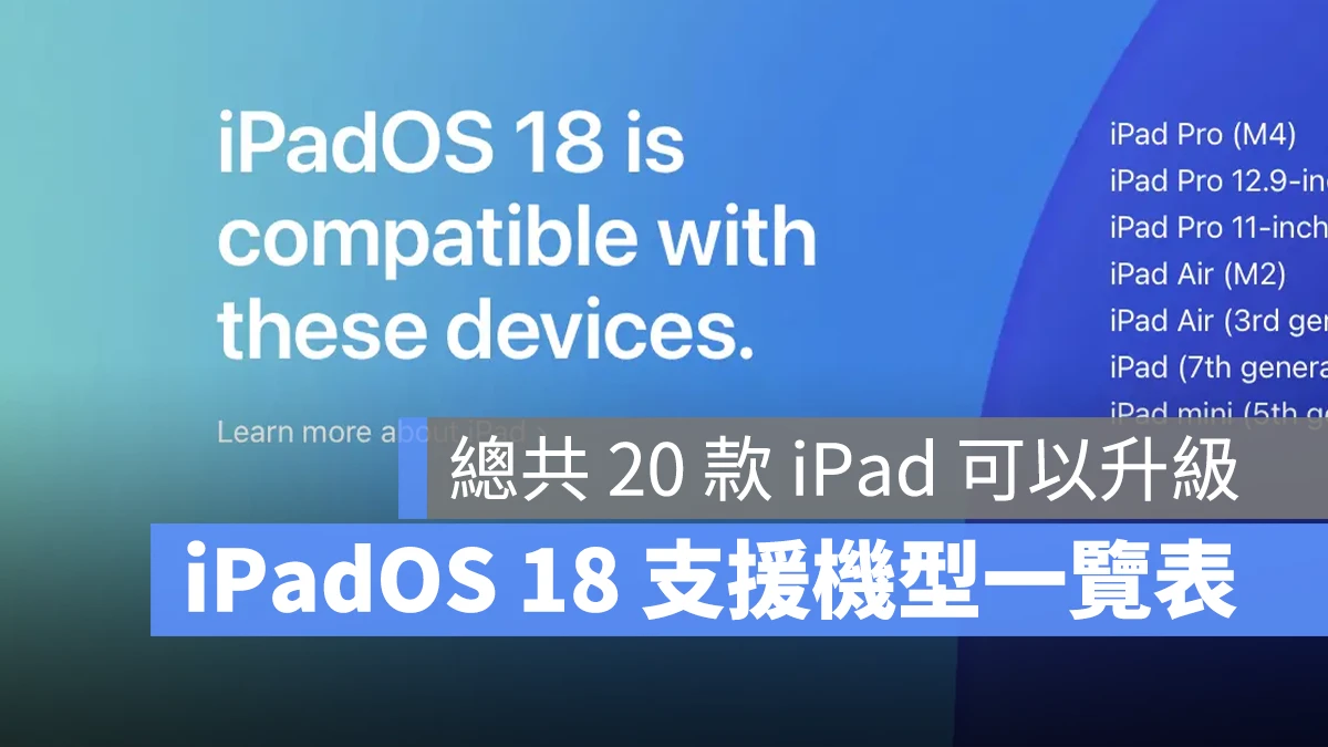 iPadOS 18 支援機型 支援清單 支援機種