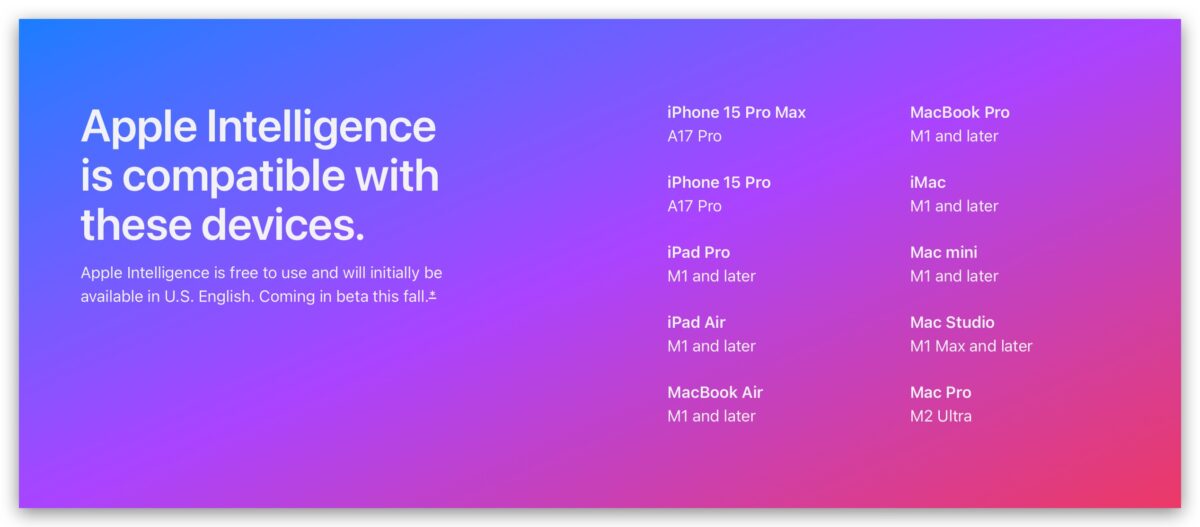 Apple Intelligence iOS iPadOS macOS iOS 18 iPadOS 18 macOS 15 A17 Pro M1