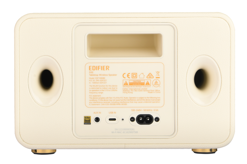EDIFIER D32 藍牙串流喇叭提供 USB-C、AUX 等有線以及藍牙、WiFi 等無線連接方式，更支援 AirPlay 2。