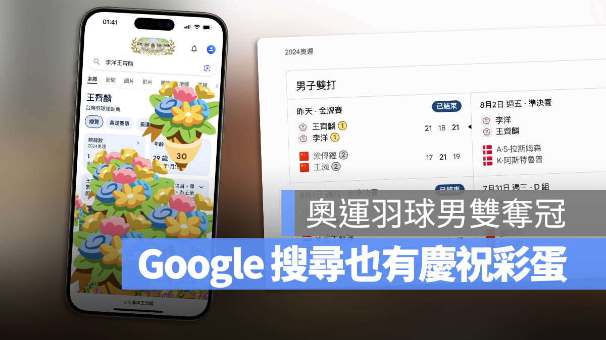 奧運羽球男雙 彩蛋 Google 金牌 冠軍 李洋 王齊麟