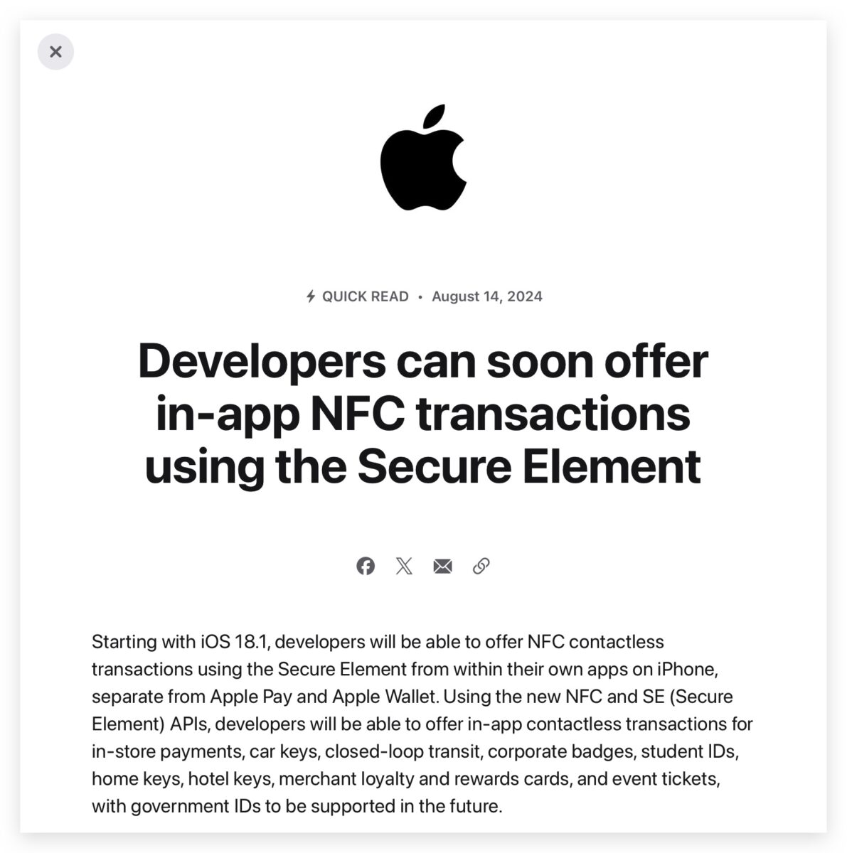 iPhone iOS iOS 18 iOS 18.1 NFC 交易