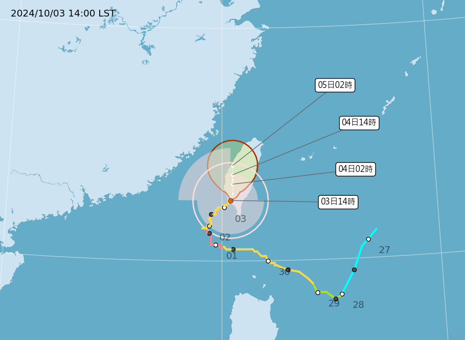 山陀兒颱風動態：路徑圖、路徑預測