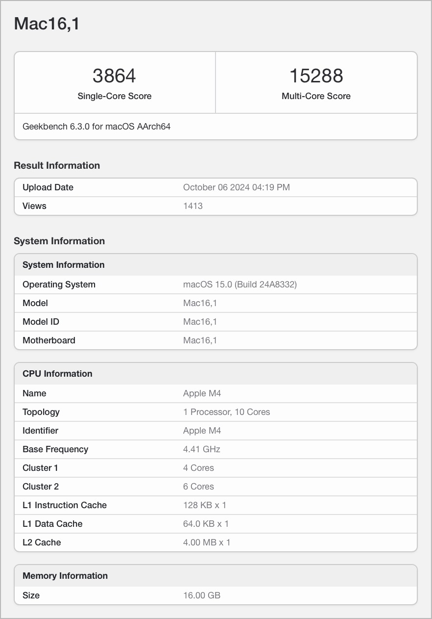 M4 MacBook Pro 開箱 跑分 Geekbench