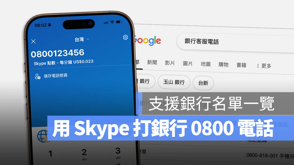 Skype 0800 銀行客服電話 免費電話