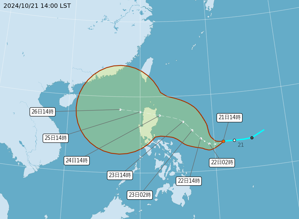 潭美颱風動態：路徑預測。圖源：中央氣象署