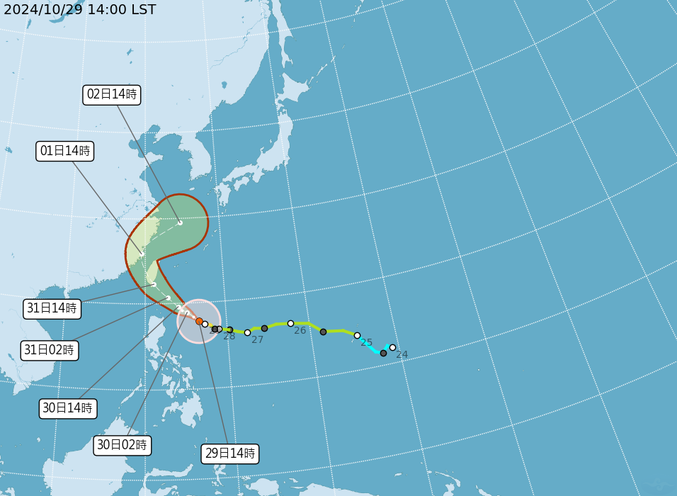 康芮颱風路徑預測，圖源：氣象署