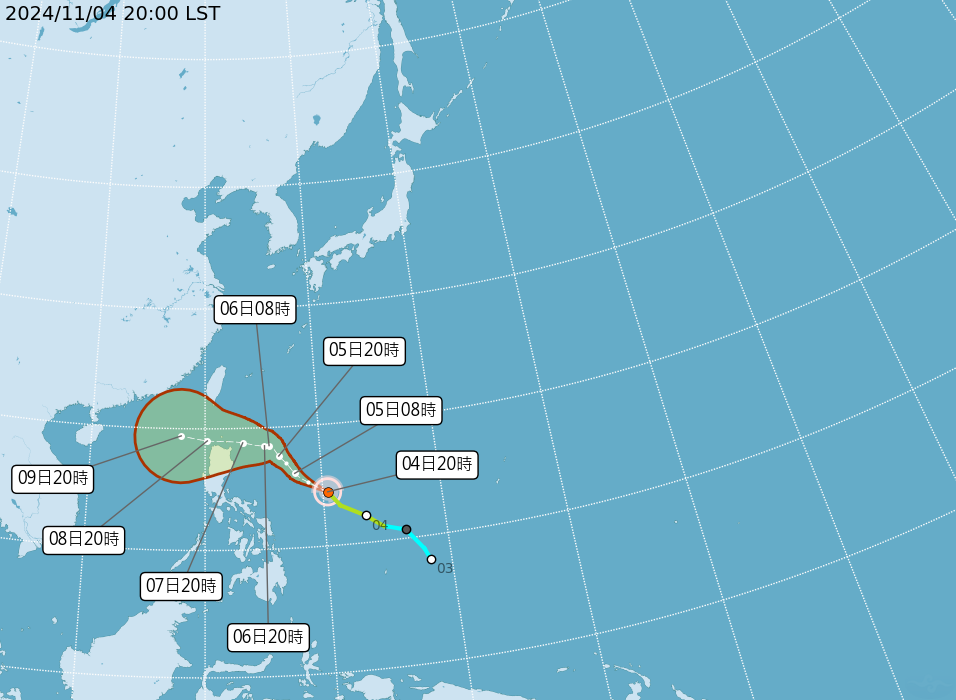 銀杏颱風最新動態、路徑預測。圖源：氣象署官網