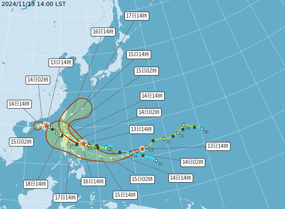 天兔颱風路徑圖與路徑預測／氣象署