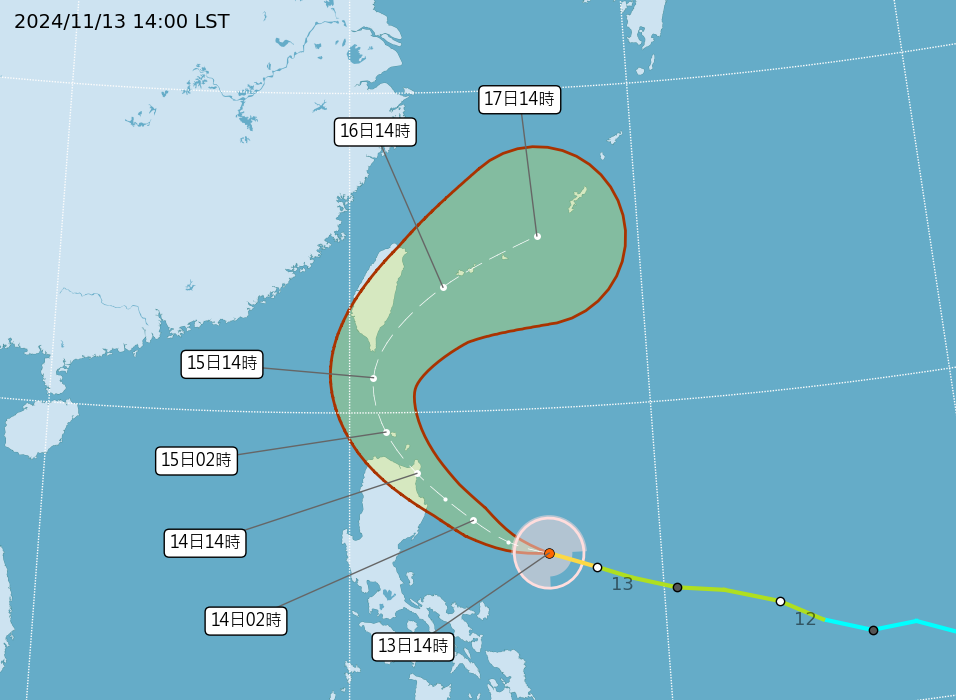 天兔颱風路徑圖與路徑預測／氣象署