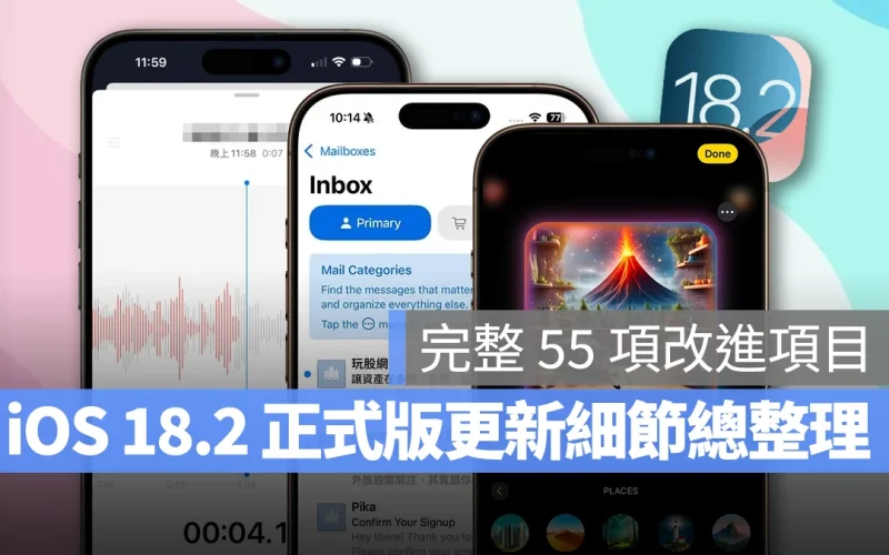 iOS iPhone iOS 18.2 iOS 18.2 新功能 Apple Intelligence Safari 語音備忘錄 郵件 Siri 相簿 尋找 Podcast Apple Music Apple TV iOS 18.2 更新變化