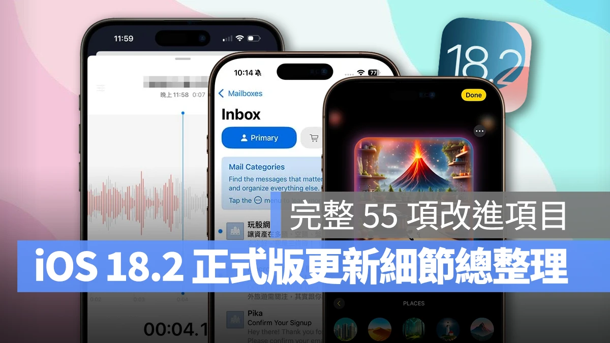 iOS iPhone iOS 18.2 iOS 18.2 新功能 Apple Intelligence Safari 語音備忘錄 郵件 Siri 相簿 尋找 Podcast Apple Music Apple TV iOS 18.2 更新變化